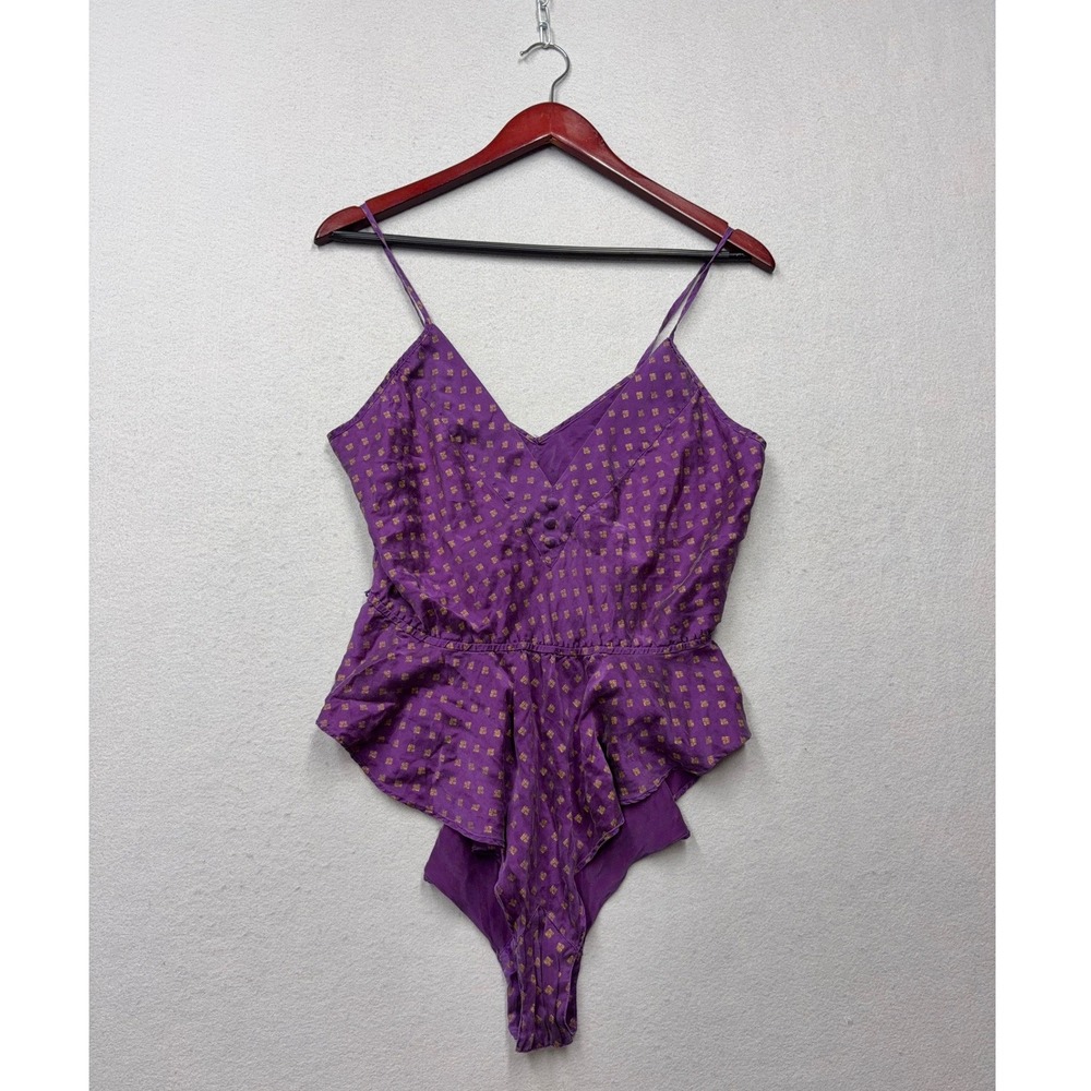 Victoria's Secret Bodysuit Women S Purple Silk Vintage Y2K Peplum Medallion